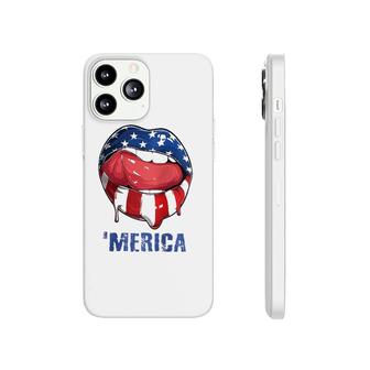 Womens 'Merica American Flag Mouth Lips 4Th Of July Teens Women Raglan Baseball Tee Phonecase iPhone | Mazezy