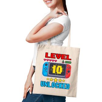 10Th Birthday Boy Level 10 Unlocked Video Gamer Birthday Tote Bag | Mazezy