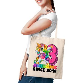 3 Awesome Since 2019 Dabbing Unicorn 3Rd Birthday Girls Tote Bag | Mazezy