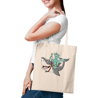 4Th Of July Statue Of Liberty Riding Shark Boys Girls Kids Tote Bag | Mazezy