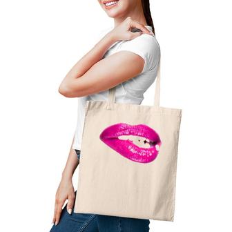 African American Lips Biting Bottom Lip With Lipstick Tote Bag | Mazezy