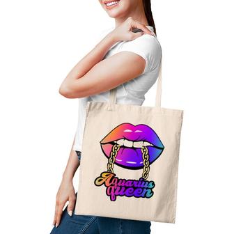 Aquarius Queen Zodiac Lip Biting Gold Chain Tote Bag | Mazezy