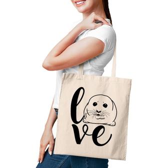 Baby Harp Seal Letter Print Love Tote Bag | Mazezy