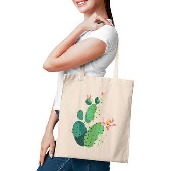 Beautiful Cactus Tree Pink Flowers Hand Drawn Painting Tote Bag | Mazezy