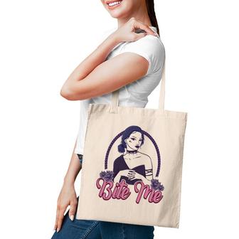 Bite Me Gothic Goth Girl Quote Tote Bag | Mazezy