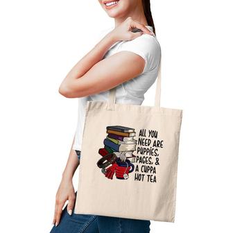 Book Reader Puppies Pages And Hot Tea Reading Library Tote Bag | Mazezy AU