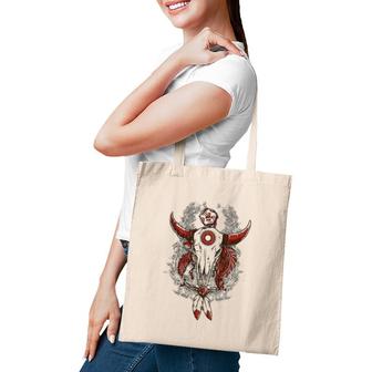 Bull Skull With Eagle Feathers American Indian Design Tote Bag | Mazezy