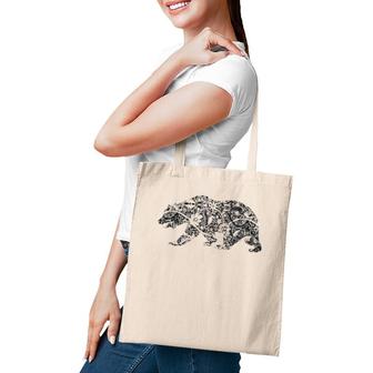 California Republic Bear Floral Pattern Tote Bag | Mazezy