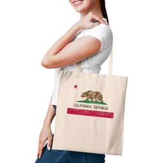 California State Flag Grizzly Bear Cali Distressed Style Tote Bag | Mazezy