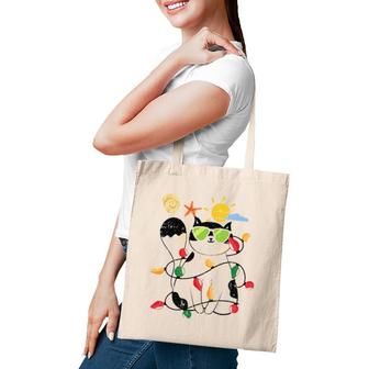 Cat Christmas In July Cool Kitten Pet Summer Tropical Beach Tote Bag | Mazezy