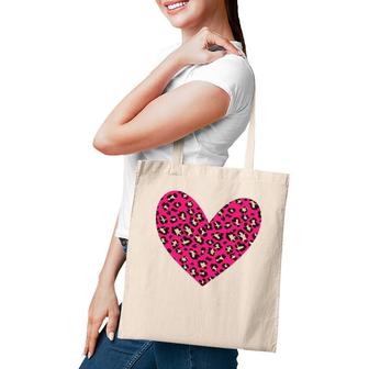 Cheetah Leopard Pattern Pink Heart Cute Valentine's Design Tote Bag | Mazezy