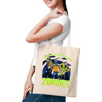 Chillin With My Zombies Design Funny Halloween Kids Zombies Tote Bag | Mazezy