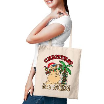 Christmas In July Snowman Sand Palm Tree Summer Tote Bag | Mazezy