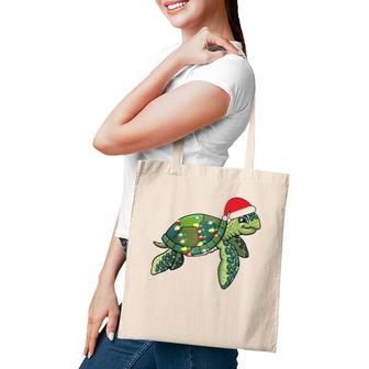 Christmas Sea Turtle With Santa Hat Holiday Cute Gift Pajama Raglan Baseball Tee Tote Bag | Mazezy