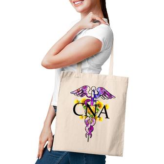 Cna Certified Nurse Assistant Caduceus With Flowers Flowery Tote Bag | Mazezy