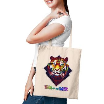 Colorful Tiger Face Cny Happy Lunar New Year Of A Tiger 2022 Ver2 Tote Bag | Mazezy