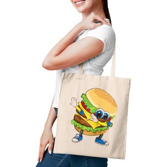 Cool Dabbing Burger Funny Street Dancer Hamburger Lover Gift Raglan Baseball Tee Tote Bag | Mazezy