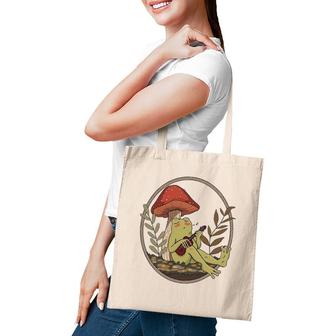 Cottagecore Aesthetic Frog Mushroom Playing Banjo Tote Bag | Mazezy
