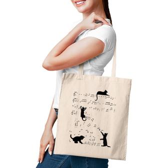 Cute Cat Kitty Playing Music Note Clef Musician Art Zip Tote Bag | Mazezy