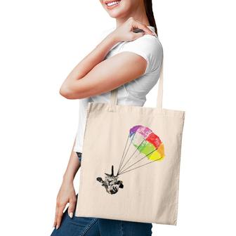 Cute Cat Parachute Skydiver Kitten Funny Kitty Rainbow Art Tote Bag | Mazezy