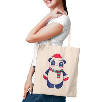 Cute Christmas Baby Panda Bear Santa Hat Scarf And Gloves Raglan Baseball Tee Tote Bag | Mazezy