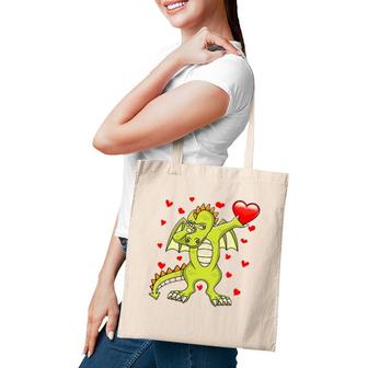 Dabbing Dragon Red Heart Love Valentine's Day Tote Bag | Mazezy