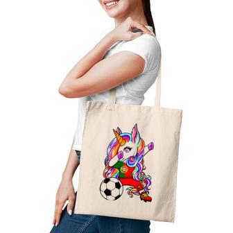 Dabbing Unicorn Portugal Soccer Fans Jersey Flag Football Tote Bag | Mazezy