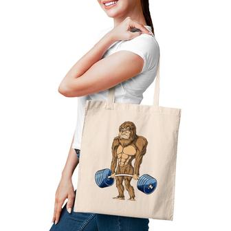 Deadlifting Sasquatch Bigfoot Weightlifting Workout Tote Bag | Mazezy
