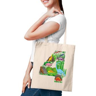Dinosaurs Jungle Scene Fourth Birthday Number Four Tote Bag