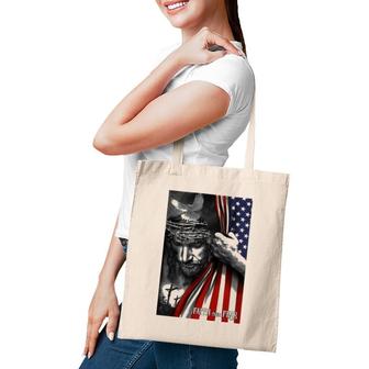 Faith Over Fear Jesus American Flag Patriot Christian Tote Bag | Mazezy