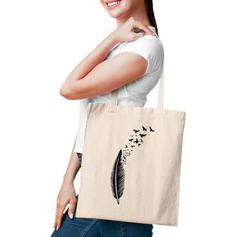 Feather With Swarm Of Birds Symbol Of Freedom Animal Tote Bag | Mazezy
