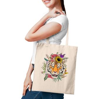Floral Tiger Spring Nature Tiger Lovers Tote Bag | Mazezy