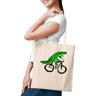 Funny Alligator Riding Bicycle Cartoon Tote Bag | Mazezy