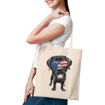 Funny Black Lab Dog Sunglasses American Flag Tote Bag | Mazezy