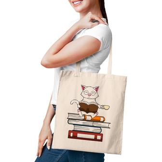 Funny Cat Kitty Reading Books Coffee Tote Bag | Mazezy AU