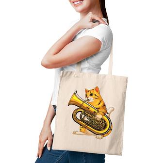 Funny Cat Playing Tuba Gift Cute Kitten Musician Fan Tote Bag | Mazezy