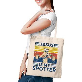 Funny Gym Jesus Is My Spotter Funny Workout Jesus Tote Bag | Mazezy