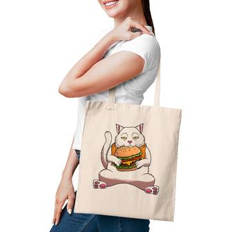 Funny Kawaii Cat Hamburger Design For Men Women Burger Eater Tote Bag | Mazezy
