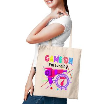 Game On I'm Turning 7 Years Laser Tag Girl Birthday Tote Bag | Mazezy