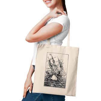 Giant Octopus Pirate Ship Vintage Kraken Sailing Squid Tote Bag | Mazezy