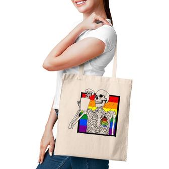 Goth Skeleton Coffee Gay Lesbian Pride Rainbow Human Heart Tote Bag | Mazezy