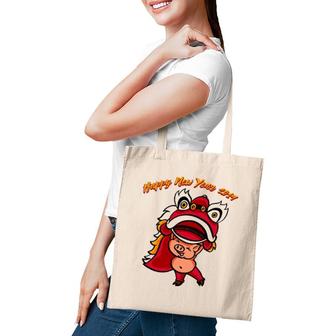 Happy New Year 2031 Pig Wearing Chinese Dragon Tee Tote Bag | Mazezy