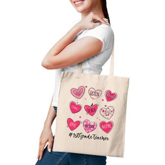 Hearts Teach Love Inspire 1St Grade Teacher Valentines Day Tote Bag | Mazezy