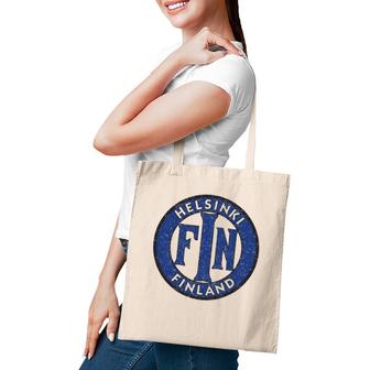 Helsinki Finland Vintage Road Sign Distressed Print Tote Bag | Mazezy