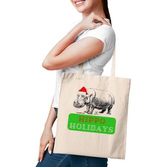 Hippo Christmas Hippo Holidays Santa Hat Tote Bag | Mazezy