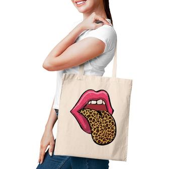Hot Pink Lips Leopard Tongue Tote Bag | Mazezy