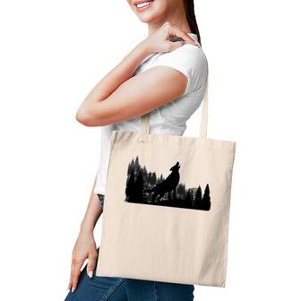 Howling Wolf Mountain Forest Tree Tote Bag | Mazezy