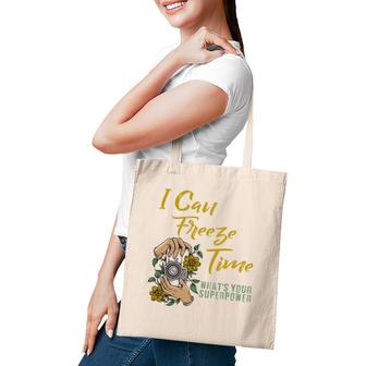 I Can Freeze Time Superpower Floral Camera Photographer Tote Bag | Mazezy