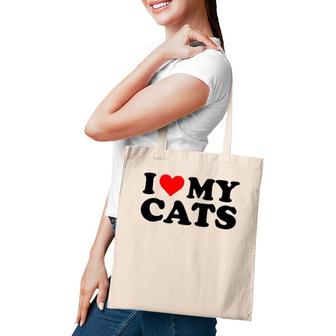 I Love My Cats Funny Red Heart Cats I Heart My Cats Tote Bag