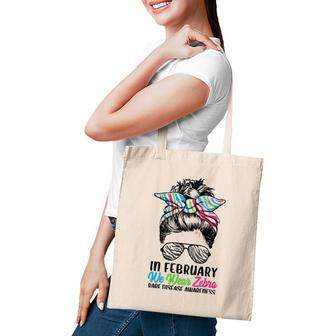 In February We Wear Zebra Messy Bun Rare Disease Awareness Tote Bag | Mazezy